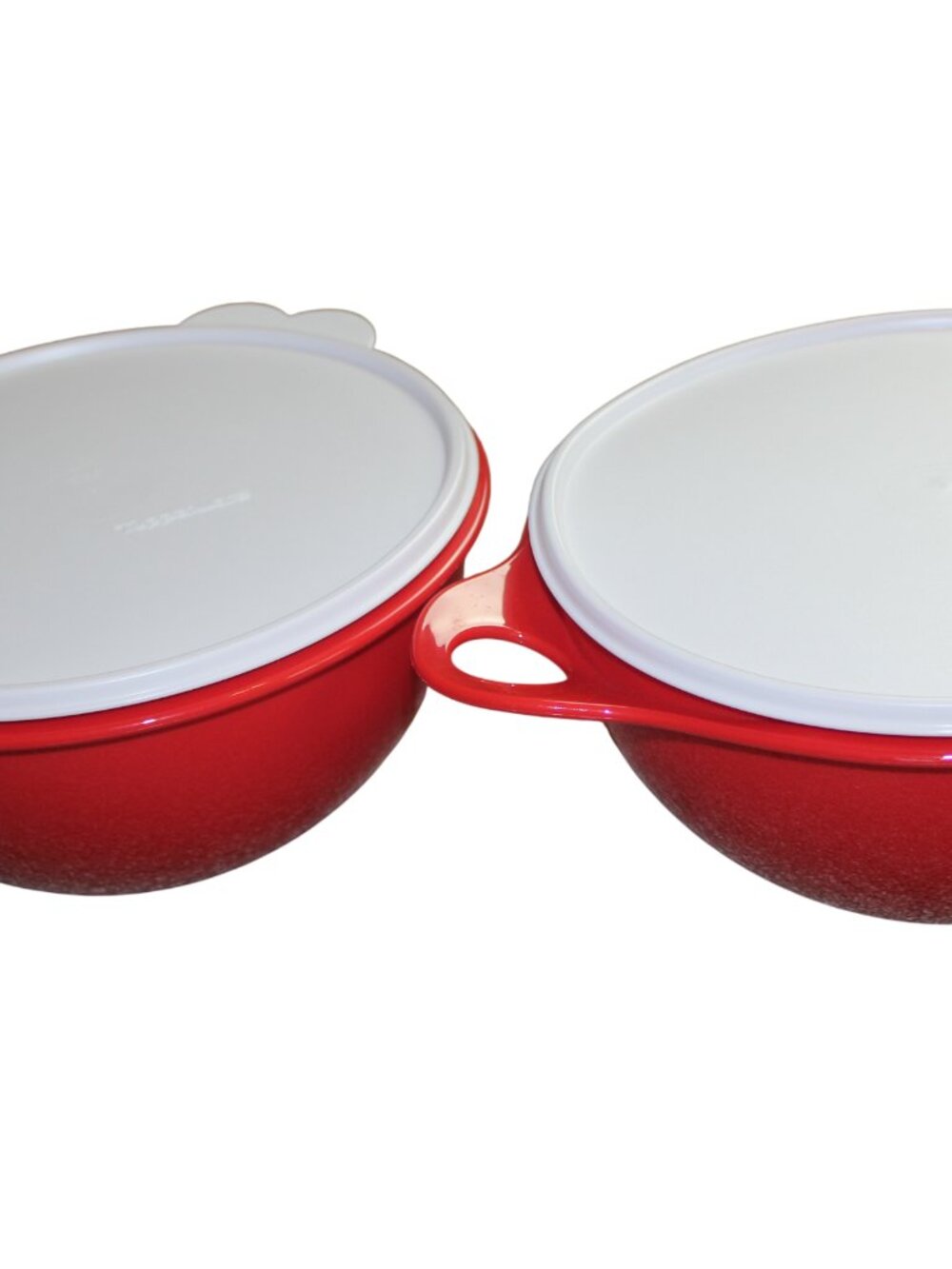 Tupperware Thatsa Bowl Jr Set w Lids Red White Mixing Serving 12 Cups 2.75 L